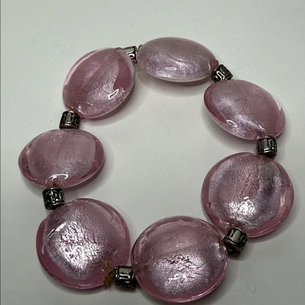 Elegant Pink glass frosted discs Beaded stretch Bracelet so pretty